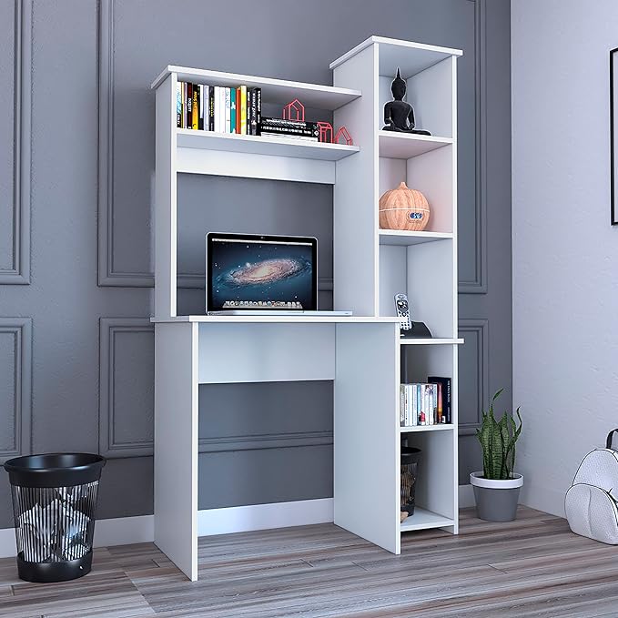 White Desk with 5 Cubbies - Modern Home Office Storage Desk