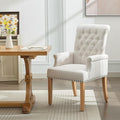 Fabric Dining Chair with Arms Upholstered Tufted High Back Dining Room Chairs Accent Armchair with Solid Wood Leg and Nailhead Trim Kitchen Dining Living Room Beige