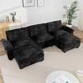 mestyl Modular Sectional Sofa Comfy Cloud Couch U Shaped 3 Deep Seat Sofa Couch with 2 Ottoman 120 Soft Modern Couches Set for Living Room Chenille Black MT001