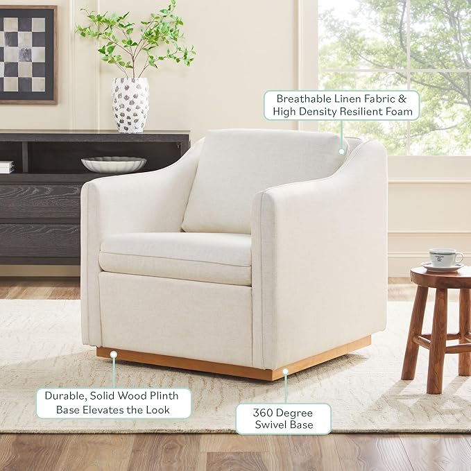 Walker Edison Nash Modern Farmhouse Linen Swivel Accent Chair Cream