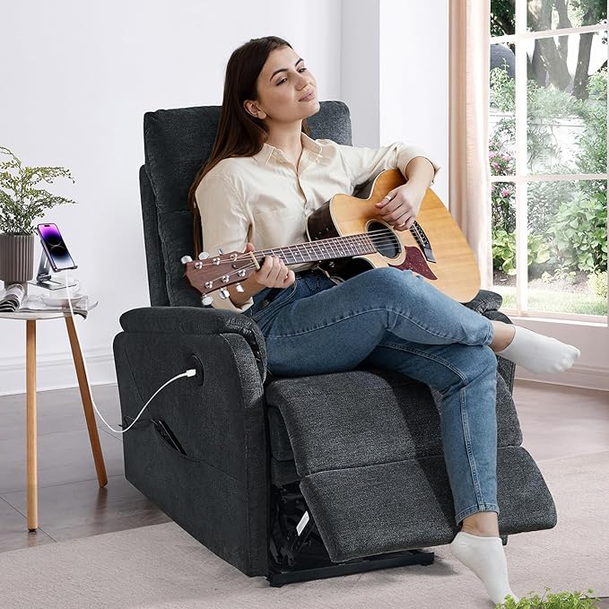 Electric Power Recliner Chair with USB PortFabric Single Sofa Seat Chair Home Theater Seating with Recliner FunctionErgonomic Lounge Chair (Bluish Grey-Massage Compact Design)