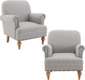 Linen Accent Chairs Set of 2 Mid-Century Modern Living Room Armchair with Nailhead Trim &amp Wood Legs Comfy Upholstered Single Sofa Chair for Lounge/Bedroom/Reception Black Stripe