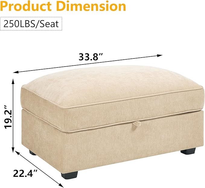 Aoowow Chenille Ottoman with Storage Upholstered Storage Ottoman for Modular Sectional Sofa for Living RoomWheat