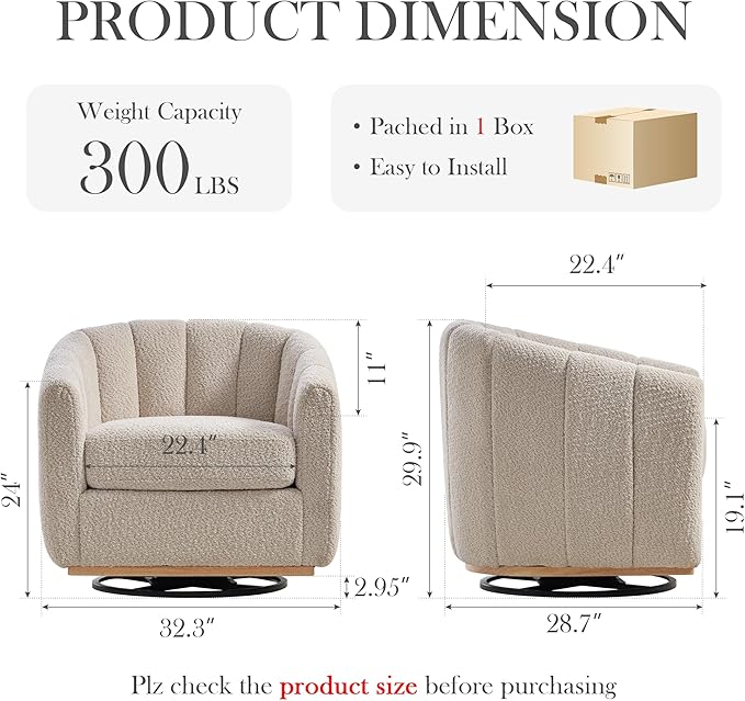 Aoiy &amp Wifon 32.33 W Swivel Accent Barrel Chair Round Living Room Swivel Chair Boucle Wheat