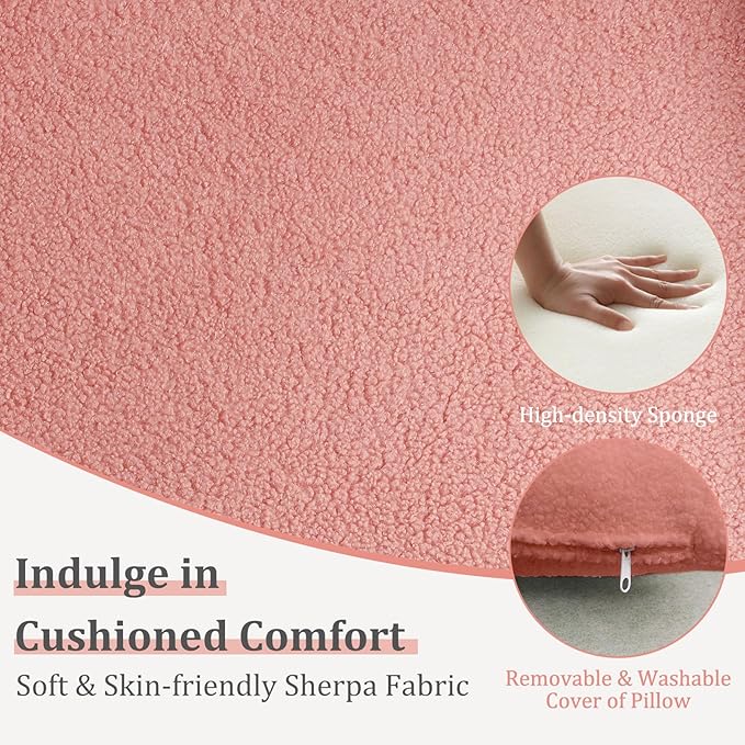 Giantex Modern Accent Chair for Living Room Sherpa Fabric Upholstered Armchair w/Waist Pillow Comfy Reading Chair w/Armrests Small Single Sofa for Bedroom Reception Apartment Office Pink