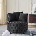 Velvet Upholstered Swivel Chair Velvet Swivel Chair for Living Room Button Tufted Velvet Upholstered Swivel Chair Design with Movable Wheels Includes 3 Decorative Pillows Black