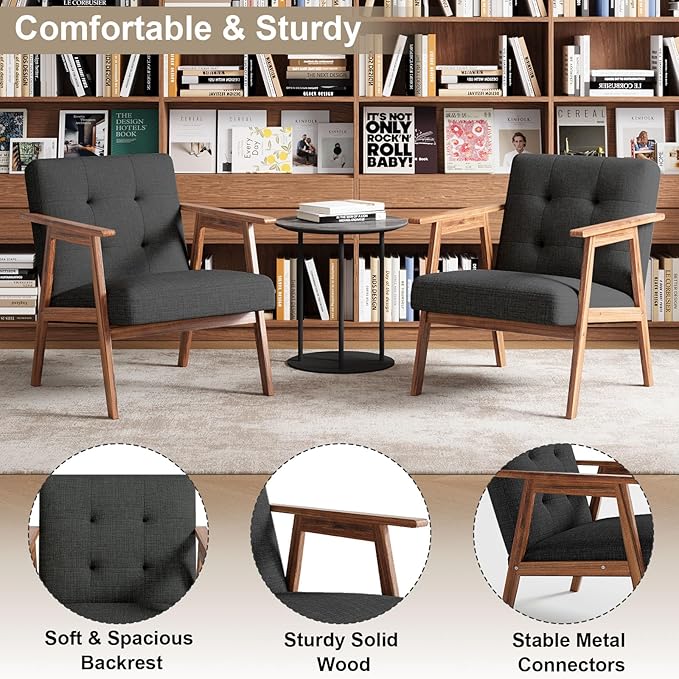 Accent Chair Upholstered Fabric Lounge Chair with Solid Wood Frame &amp Soft Cushion for Living Room Bedroom Balcony