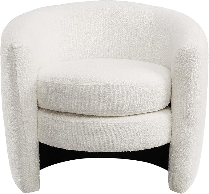 Modway Affinity Boucle Fabric Accent Chair in Cloud - Versatile Living Room Chair with Curved Back - Upholstered Bedroom Barrel Chair - Reading Armchair