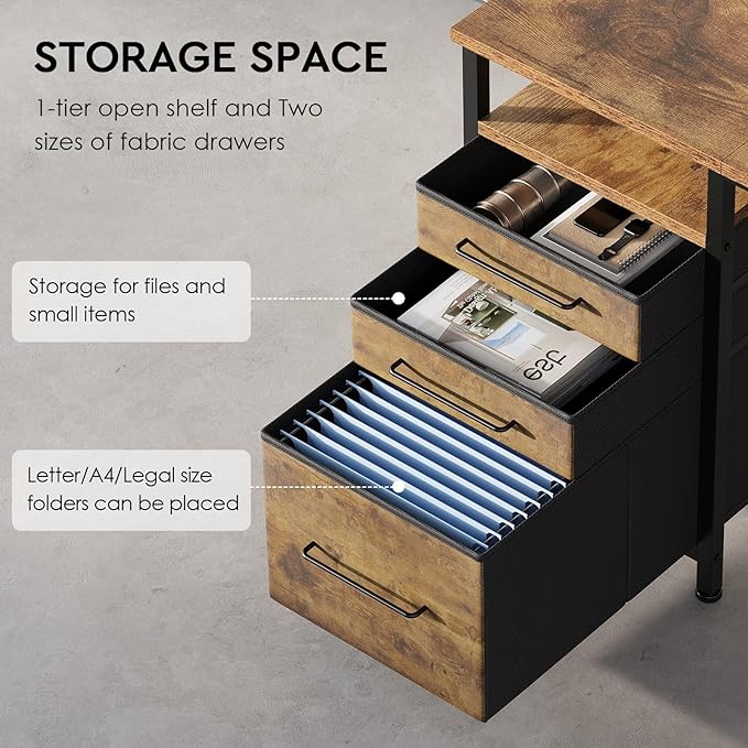 Ｍａｉｈａｉｌ Maihail Home Office Desk with Drawers Adjustable Shelves 59 inch Writing Desk with File Cabinet Large Computer Desk with Storage Vintage Brown2