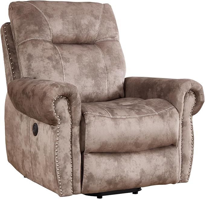 CANMOV Power Lift Recliner Chair with Massage and Heat Soft Fabric Massage Recliner for Elderly Overstuffed Single Reclining Sofa Vintage Rivet Mid-Century Design for Living Room Brown
