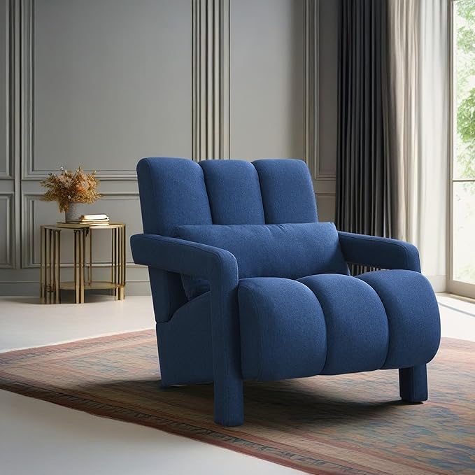 Christopher Knight Home Smyth Modern Armchair Upholstered Accent ChairMinimalist Lounge Chair Cozy Seating Chairwith Linen Fabric and a Pillow Bedroom Chair Navy Blue
