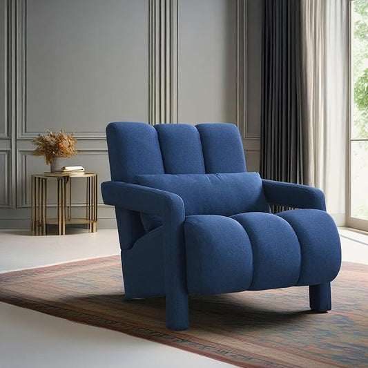 Christopher Knight Home Smyth Modern Armchair Upholstered Accent ChairMinimalist Lounge Chair Cozy Seating Chairwith Linen Fabric and a Pillow Bedroom Chair Navy Blue