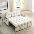 Sleeper Sofa Couch w/Pull Out Bed 55 New Upgraded Tufted Velvet Convertible Sleeper Couch Bed Small Love seat Sofa w/ 2 Pillows for Small Space Living Room Apartment Beige