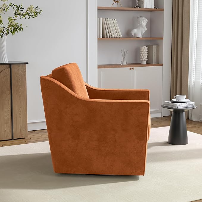 Swivel Accent Chairs Set of 2 360° Swivel Upholstered Club Armchairs for Living Room Comfy Single Sofa Reading Chair with Deep Seat Metal Swivel Base Chenille Fabric Orange