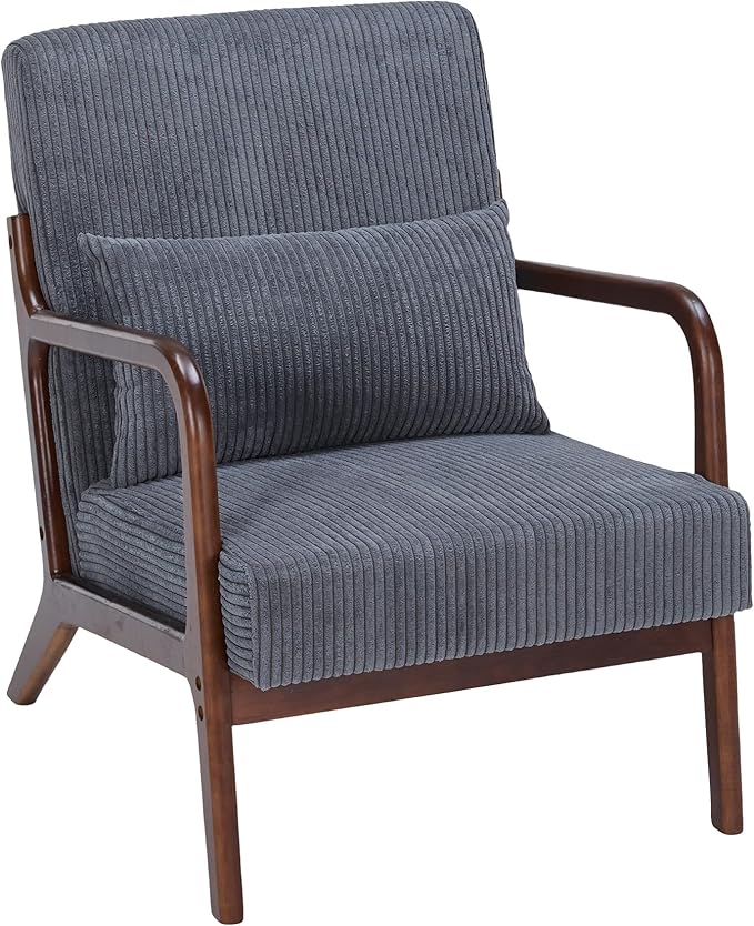 Mid-Century Accent Chair Upholstered Fabric Living Room Chair with Solid Wood Frame Modern Small Side Arm Chairs Comfy Wingback Reading Chair for Bedroom Office (Dark Grey B)