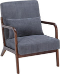 Mid-Century Accent Chair Upholstered Fabric Living Room Chair with Solid Wood Frame Modern Small Side Arm Chairs Comfy Wingback Reading Chair for Bedroom Office (Dark Grey B)