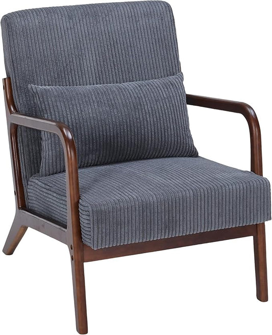 Mid-Century Accent Chair Upholstered Fabric Living Room Chair with Solid Wood Frame Modern Small Side Arm Chairs Comfy Wingback Reading Chair for Bedroom Office (Dark Grey B)