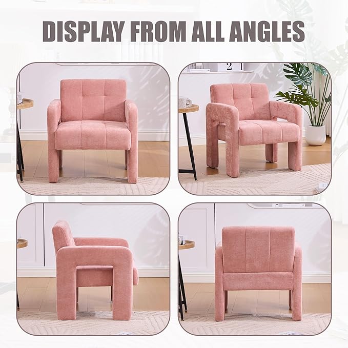 Classic Chenille Conversation ChairModern Minimalist ArmchairElegant Comfortable Accent Chair for Living RoomBedroomStudyOfficePink