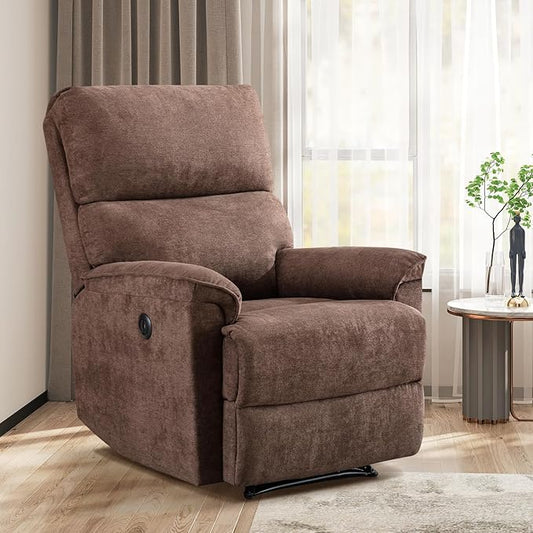 Electric Recliner Chair for Adults with USB Port Breathable Fabric Power Recliners with High Back Single Overstuffed Heavy Duty Reclining Sofa for Living Room Bedroom