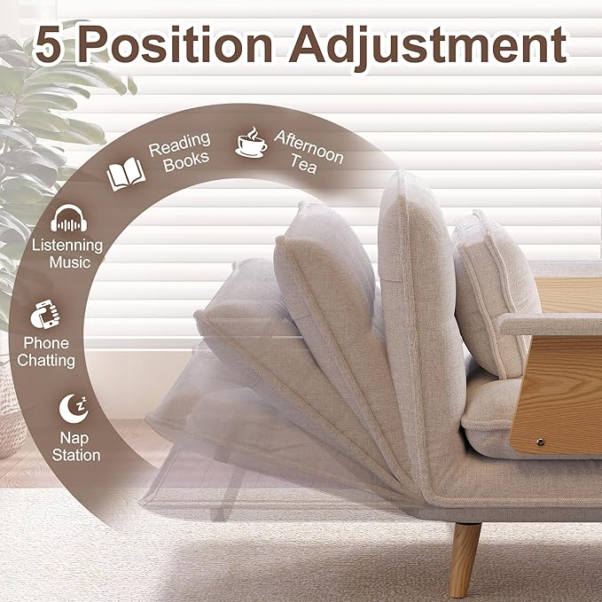 JASIWAY Convertible Sleeper Chair for Small Spaces 3-in-1 Convertable Single Chair Bed for Adults Fold-Out Futon Sofa Sleeper That Turn into Beds Adjustable Backrest(76.8 D X 29 W)