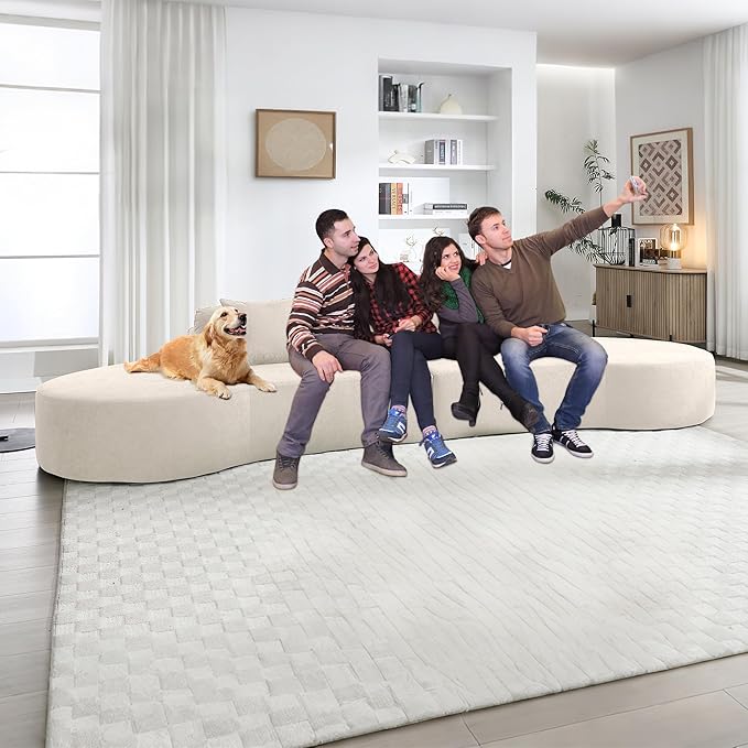 129.9 Oversized Sectional Sofa for Living Room Modern Curved Couch Compressed Modular Cloud Sofa Boneless 4 Seater Couch Large Sectional for Office Apartment- Beige