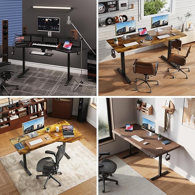 Dual Motor Electric Standing Desk FrameAdjustable height and lengthThe maximum size it can accommodate is 63*28 inches for the tabletop3 Preset HeightsRated for 264 pounds of weight.Black