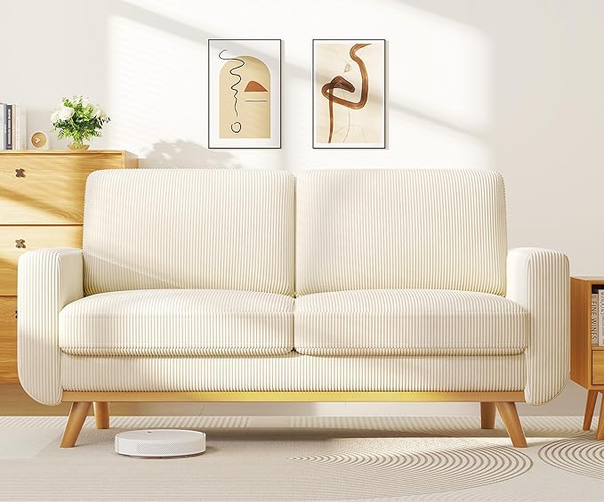 Vesgantti 68 Loveseat Sofa Beige Comfy Corduroy Couch with Spring Cushion Modern Sofa with Deep Seat for Bedroom &amp Living Room