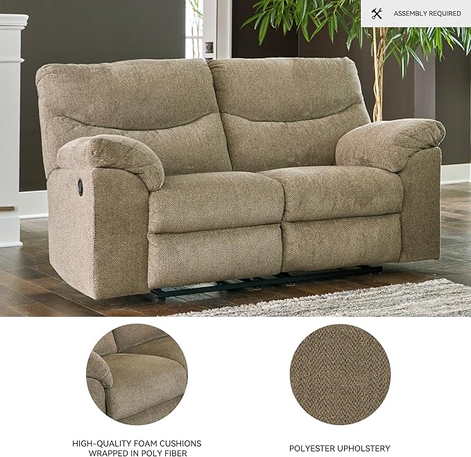 Signature Design by Ashley Alphons Transitional Tufted Reclining Loveseat Light Brown