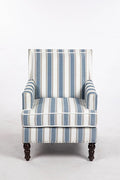 Upholstered Accent Chair Vintage Armchair with Blue and White Striped Linen Fabric Nailhead Trim and Solid Wood Legs 27”x27”x35”Comfortable Reading Chair for Living Room (Blue)