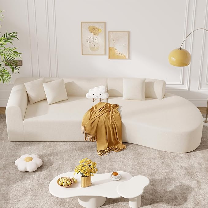 126 Modular Sectional Sofa Modern Cloud Curved Couch with Deep Seat Upholstered Oversized Couches for Living Room No Assembly Required Beige Chenille Fabric 1PCS