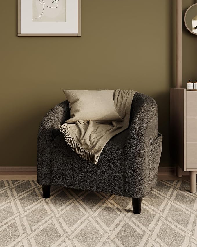 GAOMON Accent Barrel Chair Furry Sherpa Chairs with Soft Padded Armrest Boucle Club Chair with Cozy Soft Padded for Living Room Bedroom Reception Room Office (Grey)