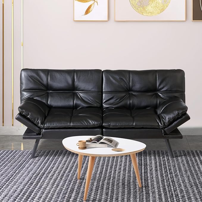 MUUEGM Futon Sofa Bed Couch Sofa Memory Foam Futon Sleeper Sofa Loveseat Convertible Couch Bed for Small Compact Spaces Apartment Black