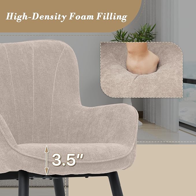 Athena Collection Wingback Accent Chair for Living Room Upholstered Arm Reading Chair for Adults Cozy Linen Fabric Armchair with Metal Legs for Bedroom Makeup Office Beige
