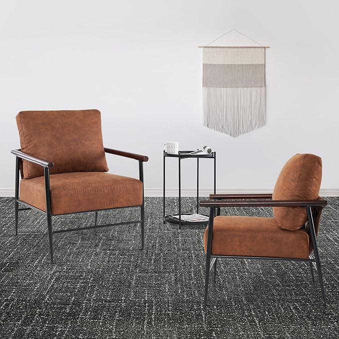MCombo Modern Accent Chairs Armchair with Upholstered Cushion Leathaire Fabric Lounge Chairs for Living Room 4748 (2 Saddle)