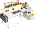 Computer Desk with DrawersOffice Desk with Printer Shelf &amp Monitor StandGaming Desk with Power Outlets &amp LED LightsCorner Table with Side Storage Bag White