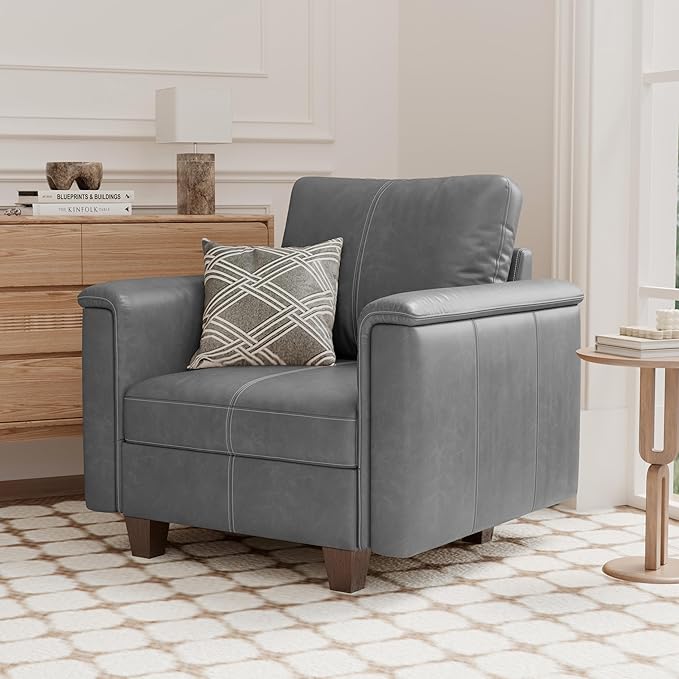 SITJOY Faux Leather Living Room Chair with Storage Mid Century Modern Modular Accent Chairs for Living Room Bedroom Gray