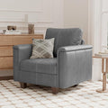SITJOY Faux Leather Living Room Chair with Storage Mid Century Modern Modular Accent Chairs for Living Room Bedroom Gray
