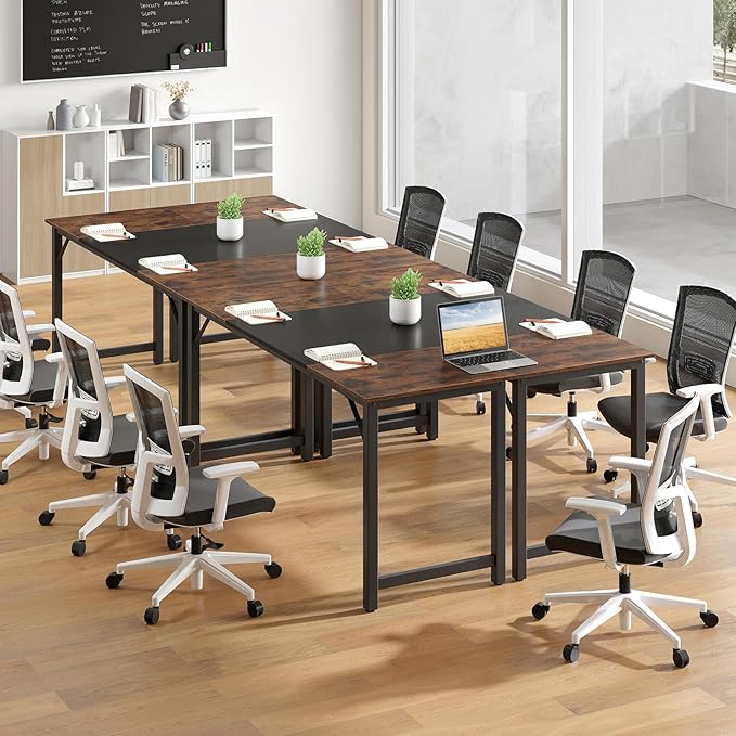 Giantex 63 Inch Computer Desk Modern Simple Office Desk with Triangle Structure Metal Frame Computer Workstations for Home Office Study Conference Room Rustic Brown and Black