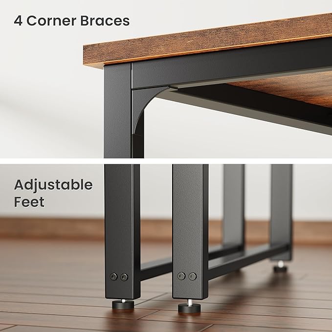 Huuger 63 x 31.5 inch Desk with Power Outlets &amp USB-C 1.2 Inch Thicker Desktop Robust Metal Tubes Deep Computer Desk Heavy Duty Office Desk Work Desk Rustic Brown and Black