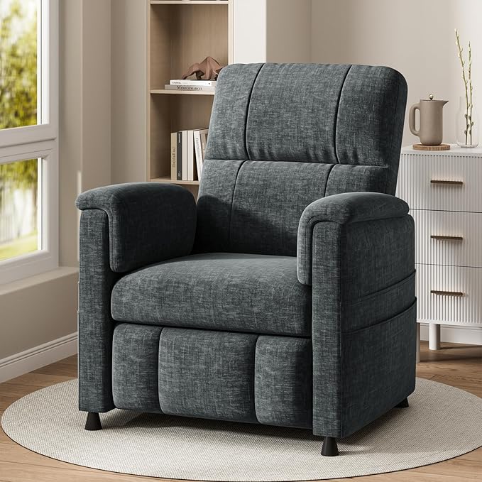 Pipishell Power Recliner Chair for AdultsElectric Recliner with Remote Adjustable Recline/Footrest Chenille FabricThick Seat Cushion Small Recliner for Living Room Home Theater Black