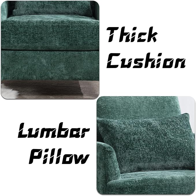 Oversized Accent Chair with Lumbar Pillow Upholstered Side Chairs for Living Room Bedroom Comfy Reading Chairs for Adults with Wide Seat Thick Cushion Soft Chenille (Emerald)