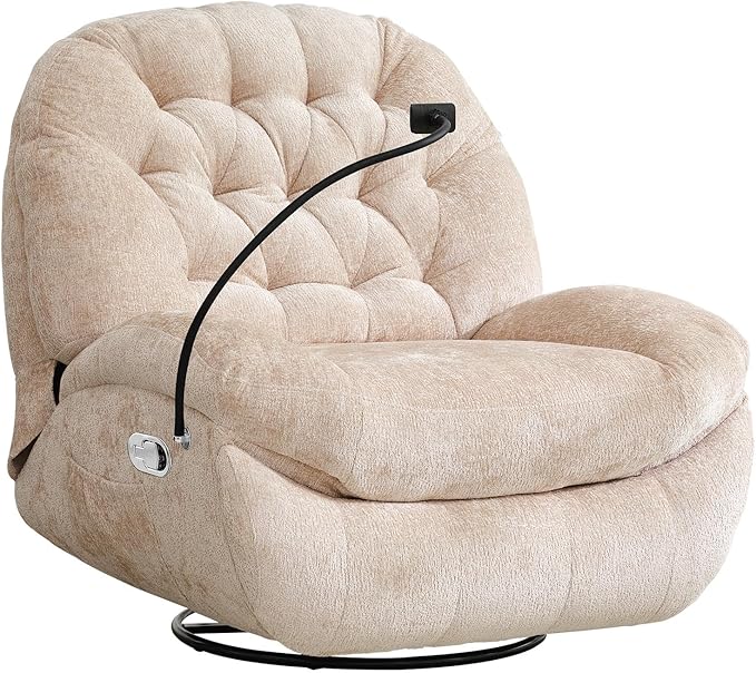 360° Swivel Rokcer Recliner for Adults Manual Rocking Chair for Living RoomBedroom (Chenille Beige)