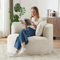Oversized Round Chair 48W Corduroy Comfy Circle Armchair with Deep Seat &amp 3 Pillows Upholstered Floor Boneless Chair Fluffy Modern Cozy Sofa Chairs for Living Room Bedroom Apartment(White)