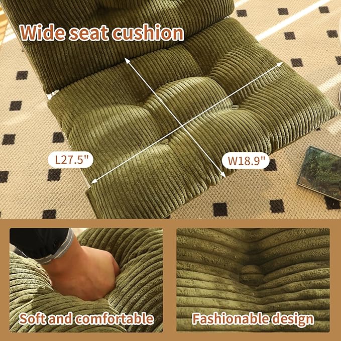 Modern Fabric Accent Chair-High Back Ergonomic Lounge Chair with Soft Padded Seat &amp Sturdy Metal LegsMid-Century Stylish Living Room Armchair for OfficeBedroomDining Room (Green + Fabric)