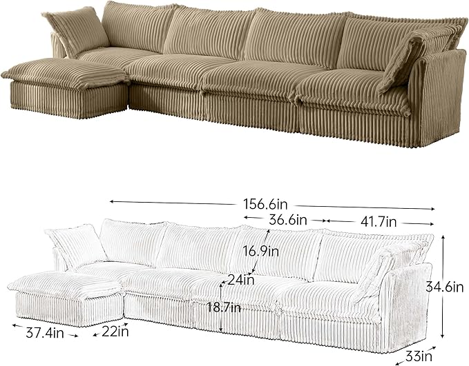Modular Sectional Couches for Living Room L Shape Couch with 2 Big Pillows and Removable Cover Comfy Cloud Couch Fluffy Deep Seat Long Sofa (Camel 4 Seat + 1 Ottoman)
