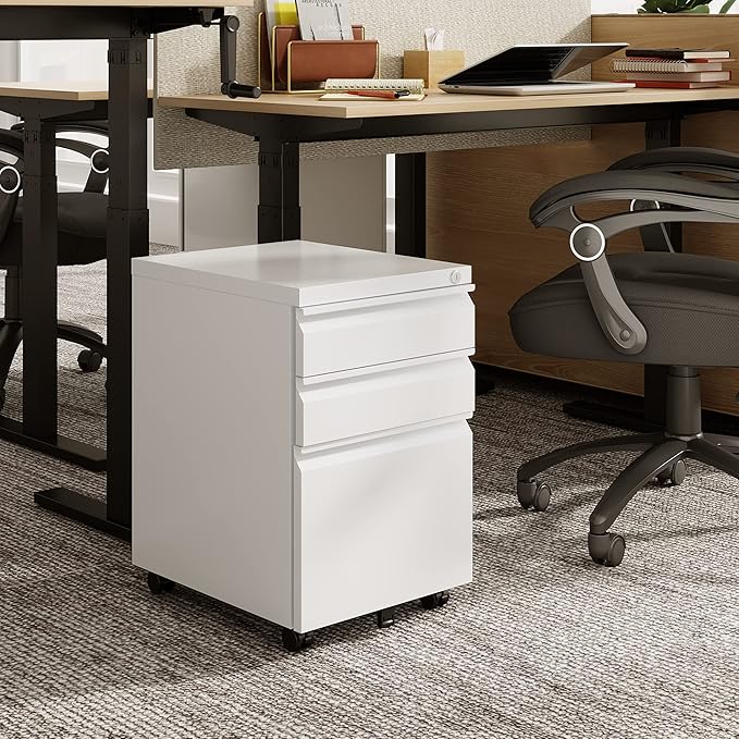 DEVAISE 3-Drawer Mobile File Cabinet with Lock Legal/Letter Size Carbon White