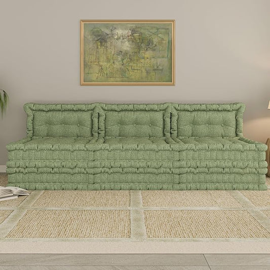 WOWMAX Floor Sofa Couch Bed Convertible Lazy Sofa Sleeper Bed Floor Chair Bed Mattress Oversized Floor Pillow Ideal for Reading &amp Gaming Home Decoration Polyester Lime Green3 Sets