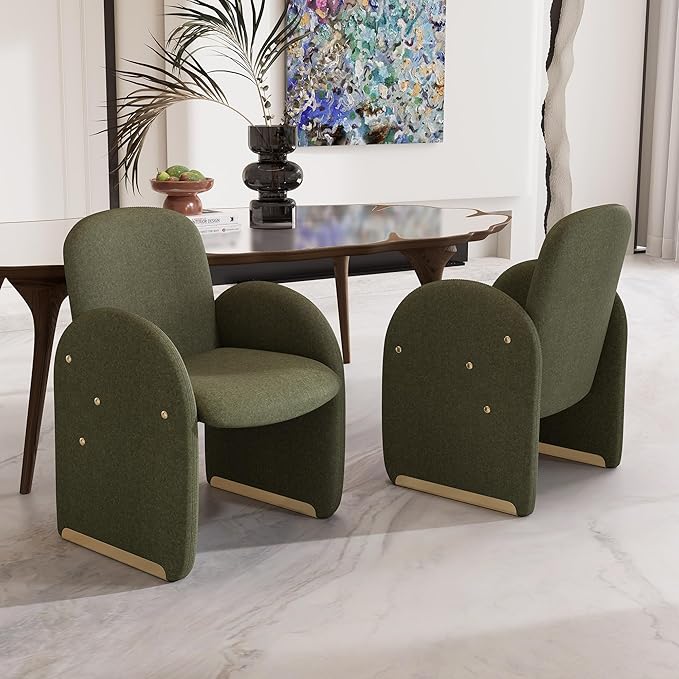 YOUTASTE Oversized Velvet Accent Chair for Living Room Mid-Century Modern Dining Room Arm Chair with Gold Metal Legs 300 LBS Capacity Comfy Upholstered Office Single Sofa Green