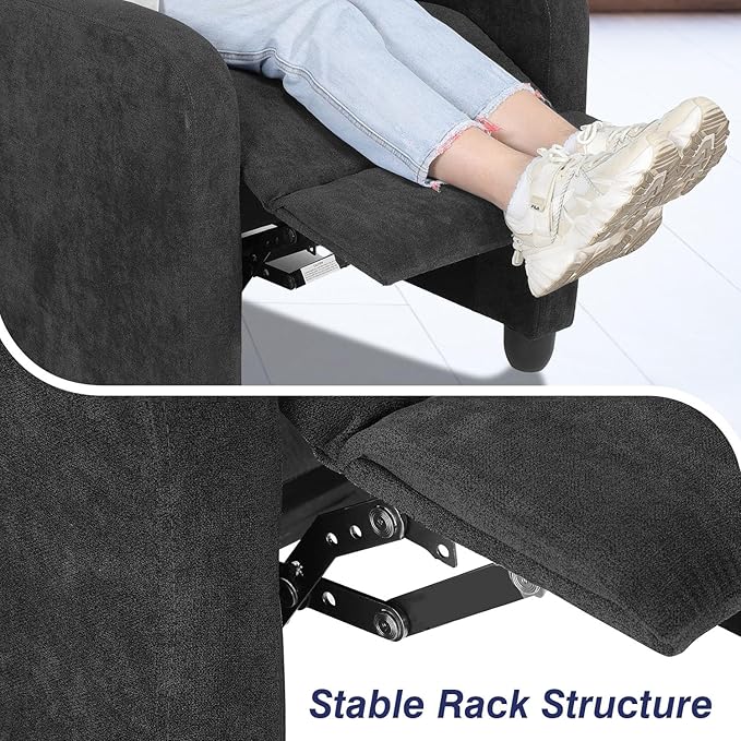 Compact Reclining Chair Linen Upholstered Single Recliner Sofa Chair with Adjustable Backrest &amp Footrest Ideal for Home Living Room Bedroom Office Black