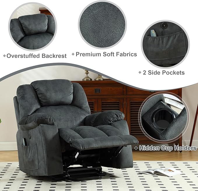 Bonzy Home Power Lift Recliner Chair with Massage and Heating Lift Chairs Recliner for Elderly Upholstered Comfy Power Lift Chair with 2 Hidden Cup Holders Side Pockets USB PortDark Grey